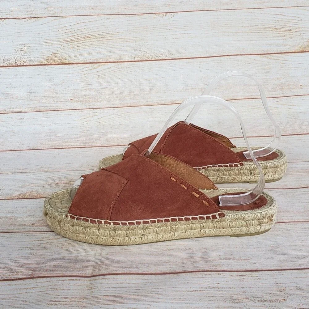 Free People Tuscan Suede Espadrille Sandal Slides in Rust